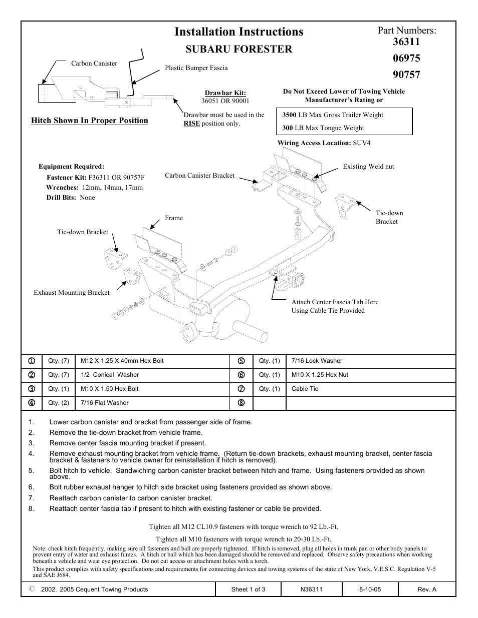 Draw-Tite 36311 FRAME HITCH User Manual | 3 pages