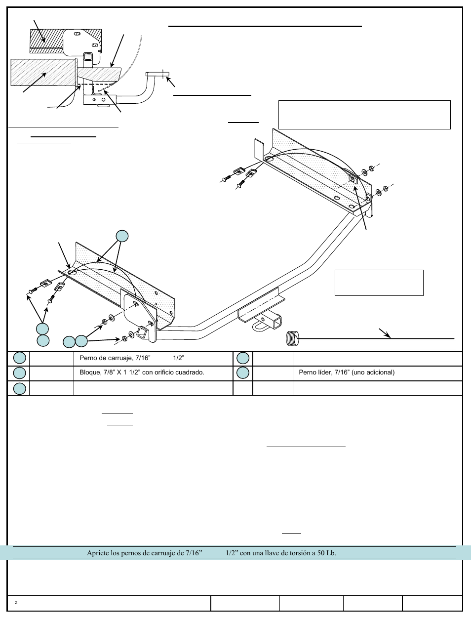 Instrucciones de instalación, Ford mustang, Números de partes | El enganche se muestra en la posición correcta | Draw-Tite 24863 SPORTFRAME HITCH User Manual | Page 5 / 6