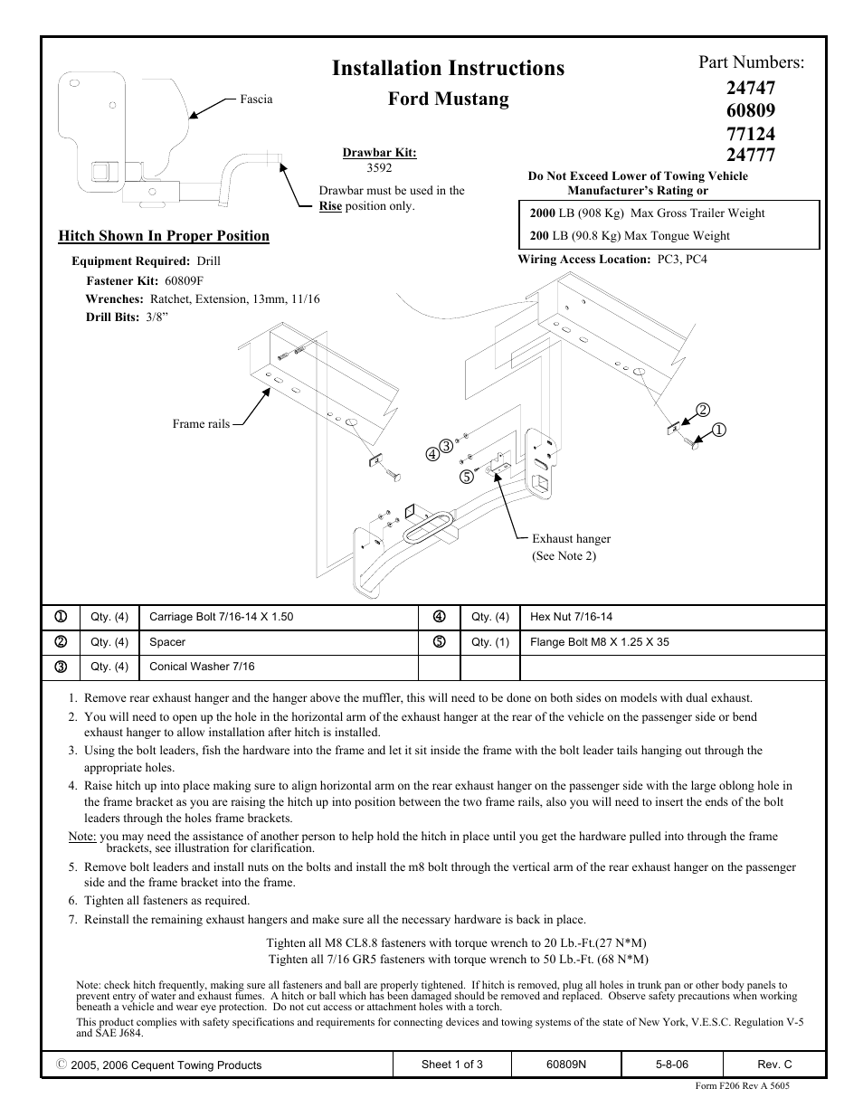 Draw-Tite 24747 SPORTFRAME HITCH User Manual | 3 pages