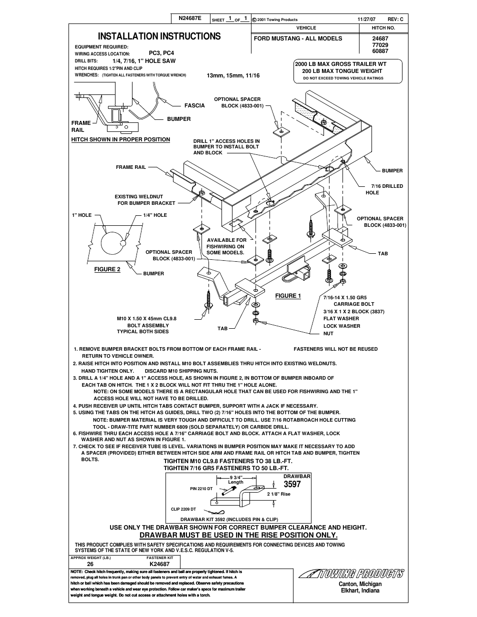 Draw-Tite 24687 SPORTFRAME HITCH User Manual | 1 page