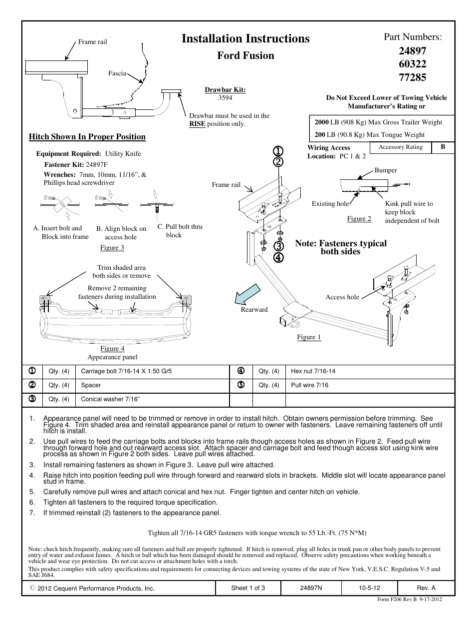 Draw-Tite 24897 SPORTFRAME HITCH User Manual | 3 pages