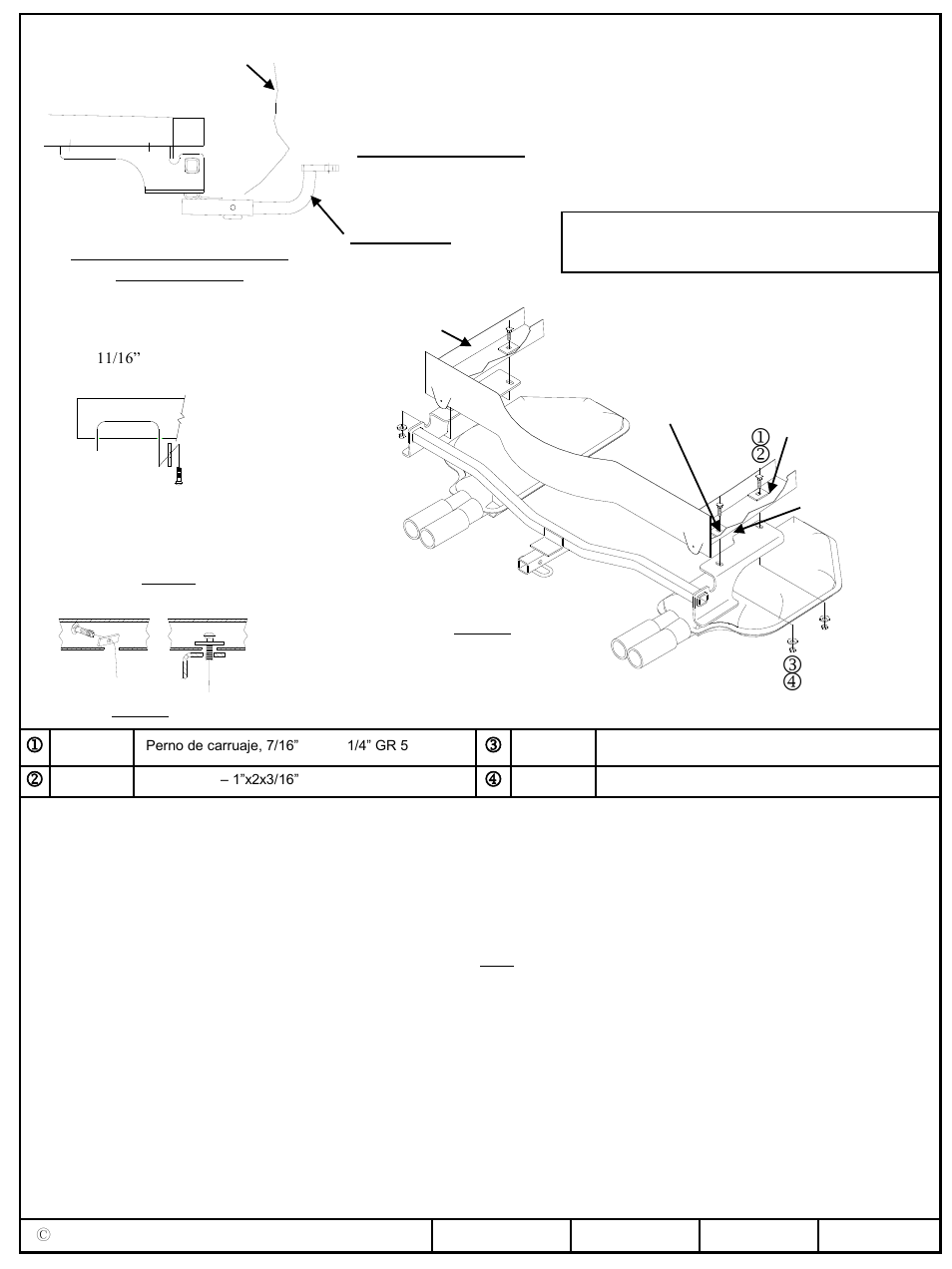 Instrucciones de instalación, Tornillos iguales en ambos lados, Jk l m | Ford fusion mercury milan lincoln mkz, Números de partes | Draw-Tite 24865 SPORTFRAME HITCH User Manual | Page 3 / 3