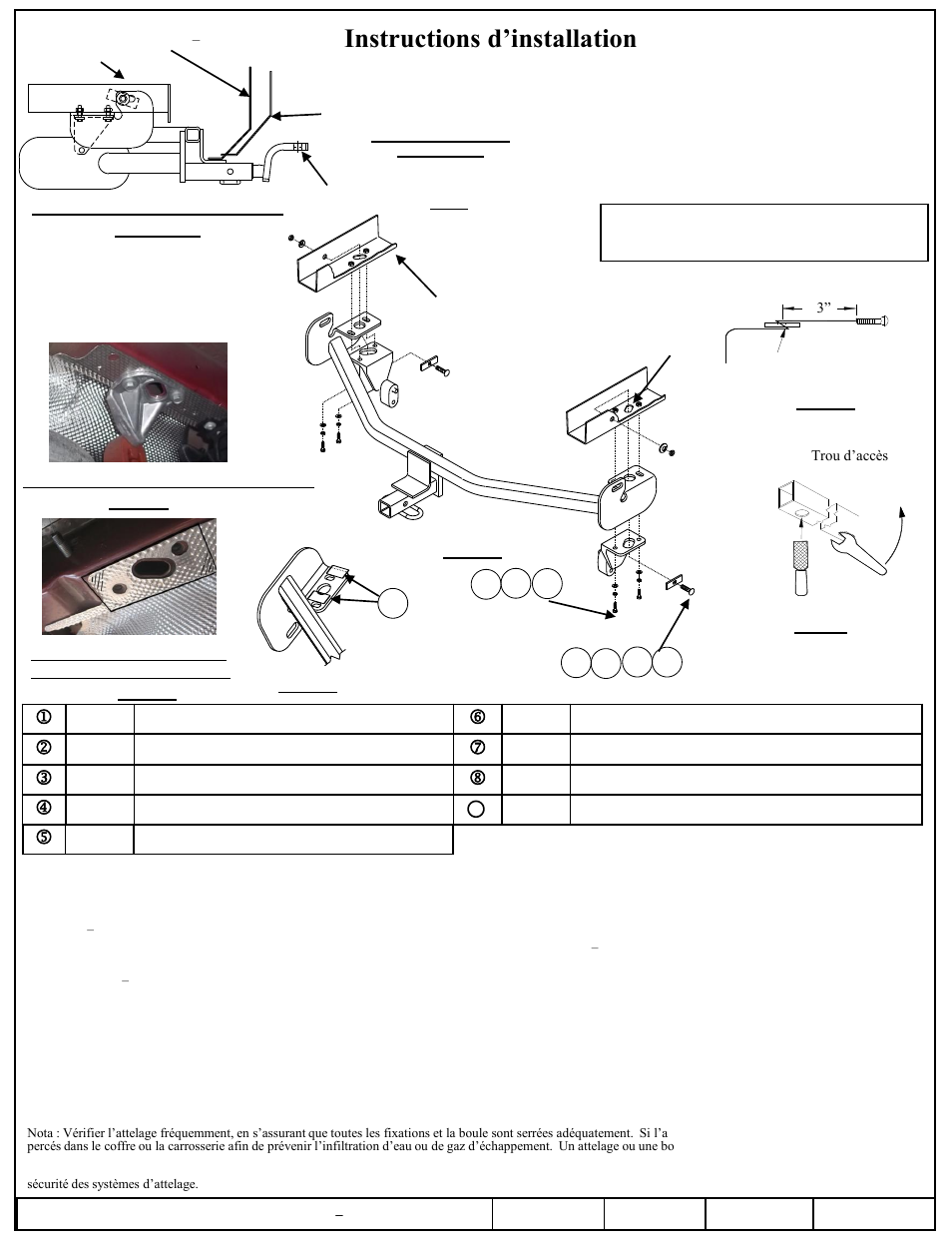 Instructions d’installation, Ford focus, Numéros de pièce | Draw-Tite 24872 SPORTFRAME HITCH User Manual | Page 2 / 3