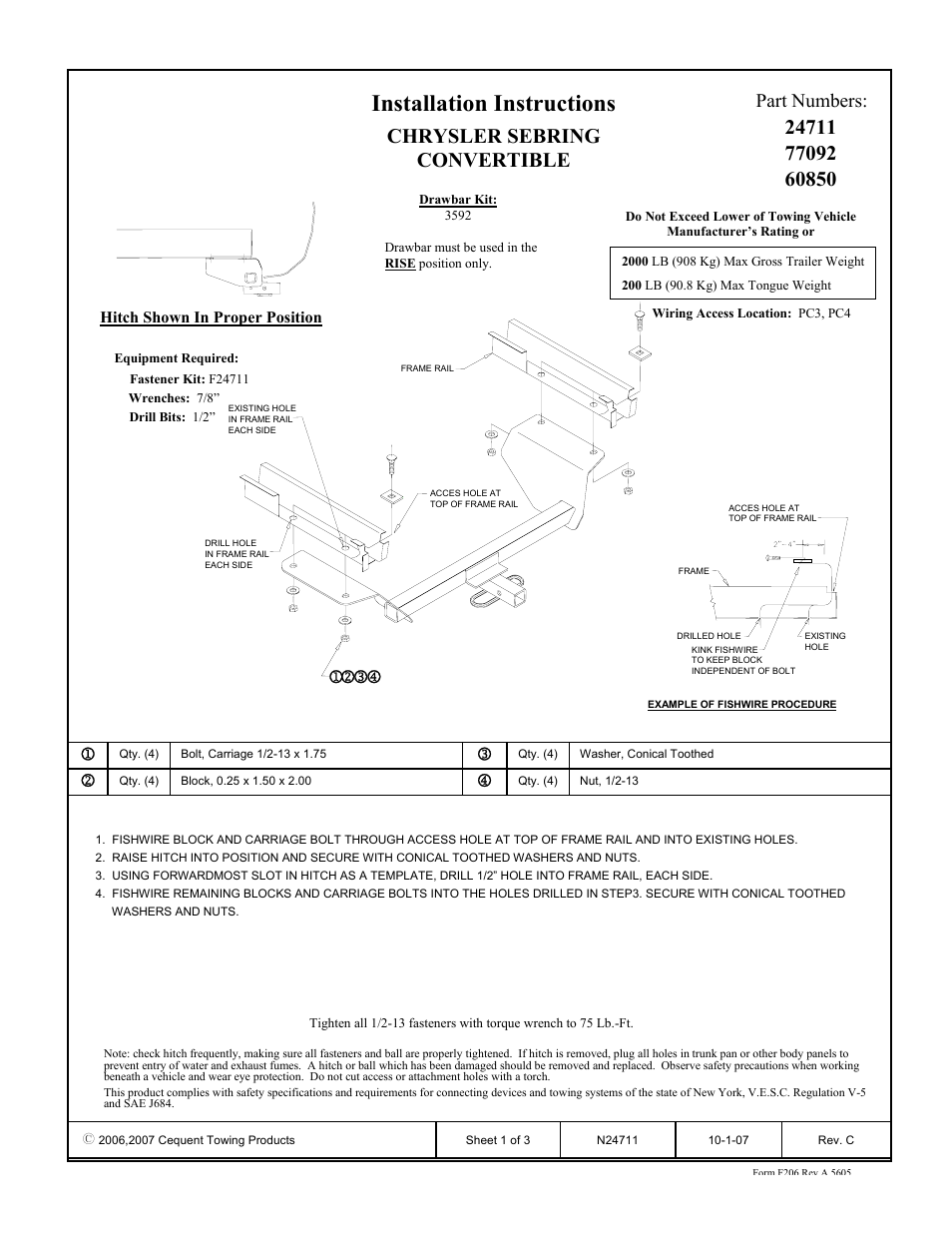 Draw-Tite 24711 SPORTFRAME HITCH User Manual | 3 pages