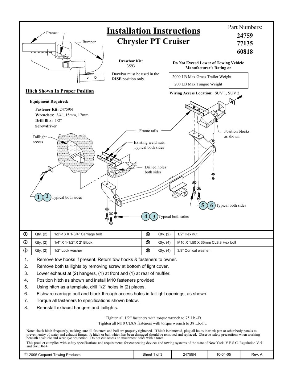 Draw-Tite 24759 SPORTFRAME HITCH User Manual | 3 pages