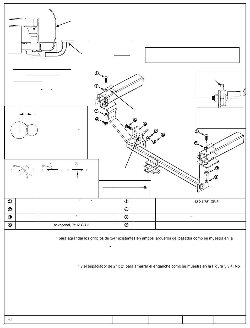 Instrucciones de instalación, Chevy spark 2lt, Números de partes | Draw-Tite 24894 SPORTFRAME HITCH User Manual | Page 3 / 3