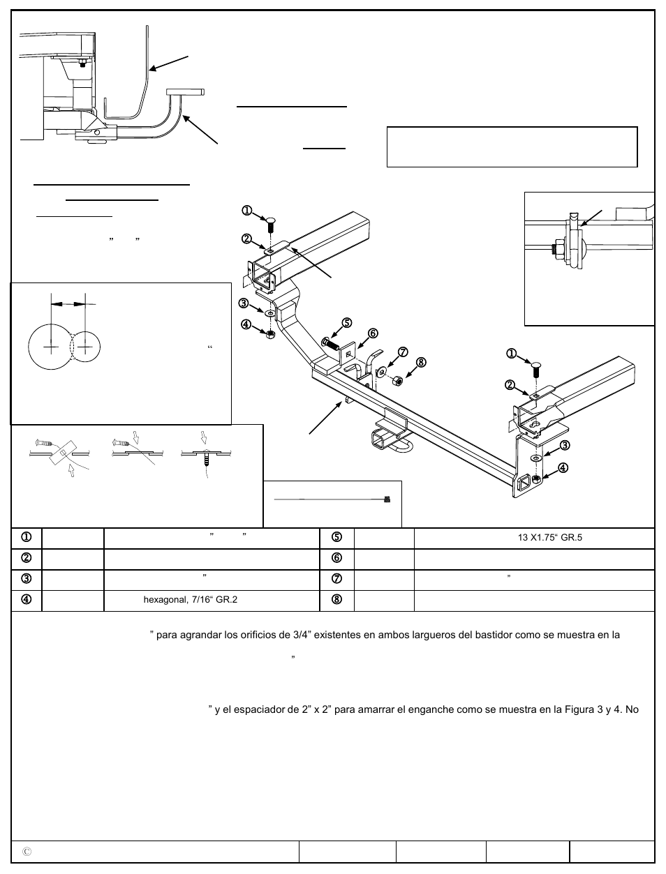 Instrucciones de instalación, Chevy spark 1ls/1lt, Números de partes | Draw-Tite 24893 SPORTFRAME HITCH User Manual | Page 3 / 3