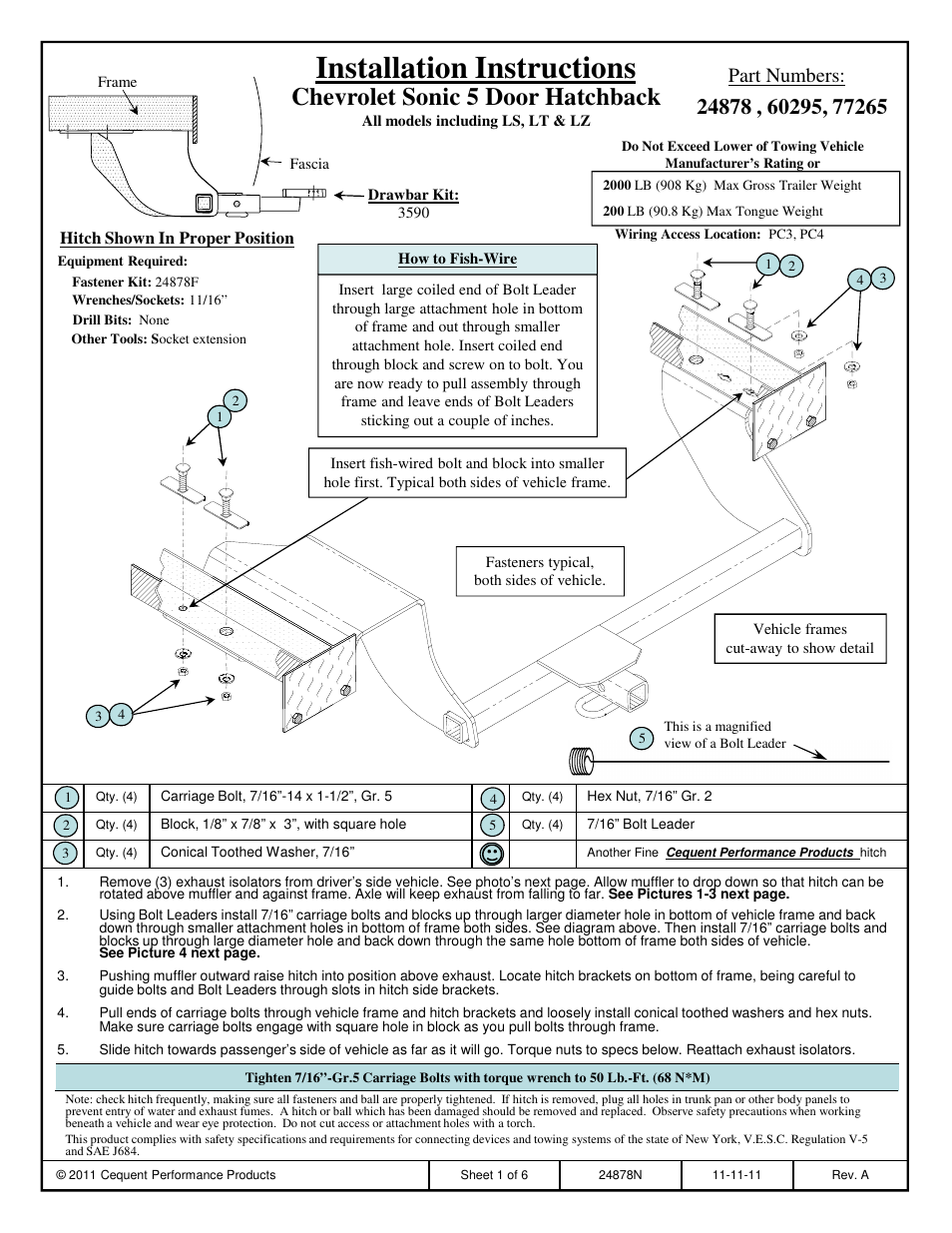 Draw-Tite 24878 SPORTFRAME HITCH User Manual | 6 pages