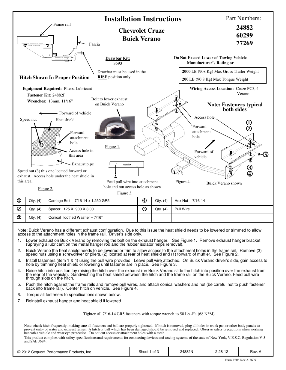 Draw-Tite 24882 SPORTFRAME HITCH User Manual | 3 pages