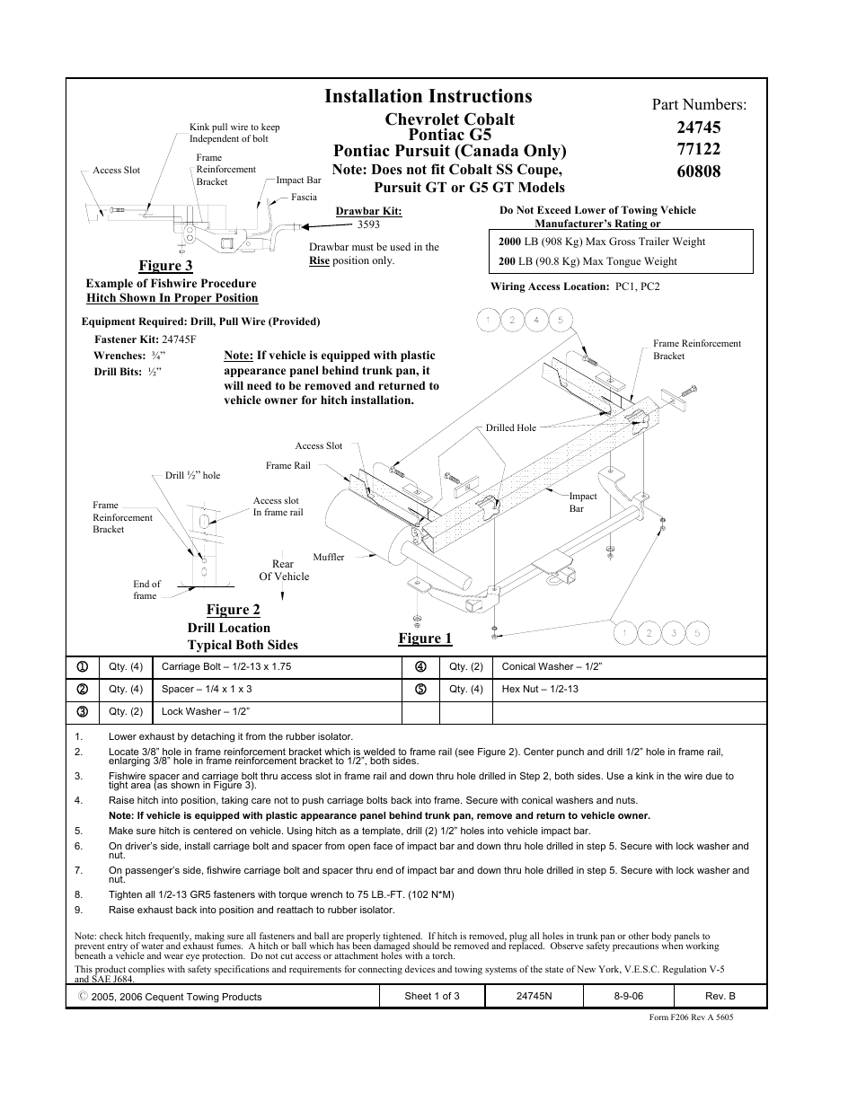 Draw-Tite 24745 SPORTFRAME HITCH User Manual | 3 pages