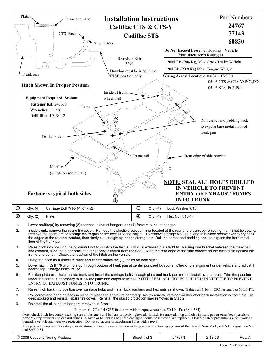 Draw-Tite 24767 SPORTFRAME HITCH User Manual | 3 pages