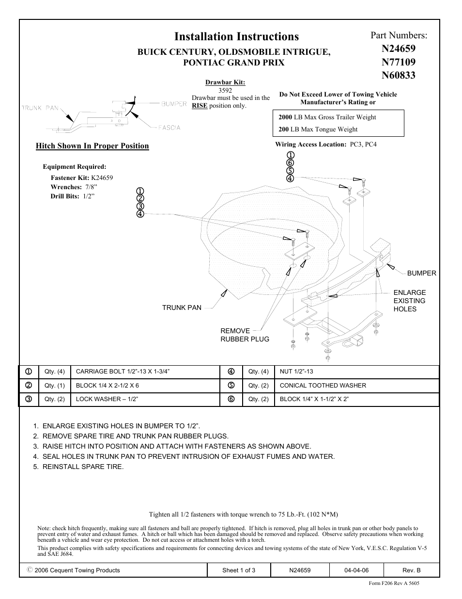 Draw-Tite 24659 SPORTFRAME HITCH User Manual | 3 pages