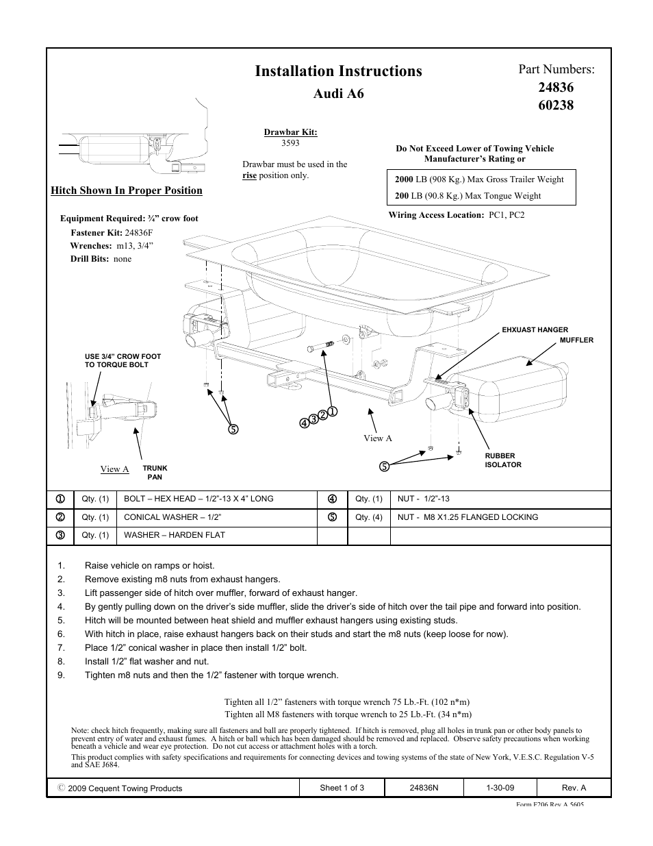 Draw-Tite 24836 SPORTFRAME HITCH User Manual | 3 pages