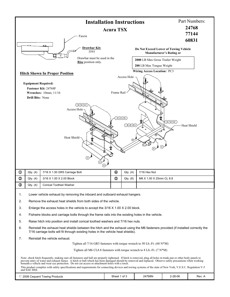 Draw-Tite 24768 SPORTFRAME HITCH User Manual | 3 pages