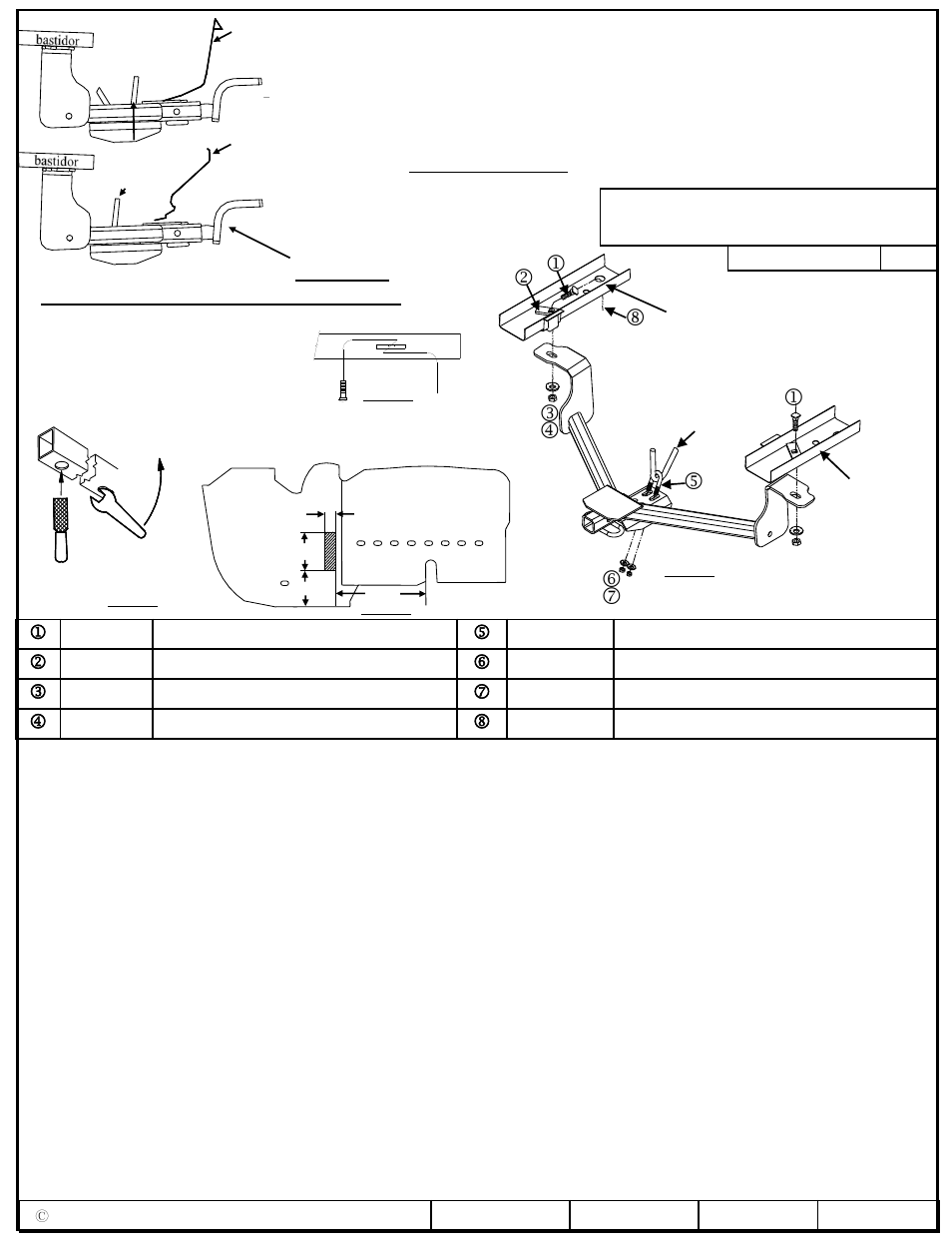 Instrucciones de instalación, Números de partes, El enganche se muestra en la posición correcta | Draw-Tite 24899 SPORTFRAME HITCH User Manual | Page 3 / 3
