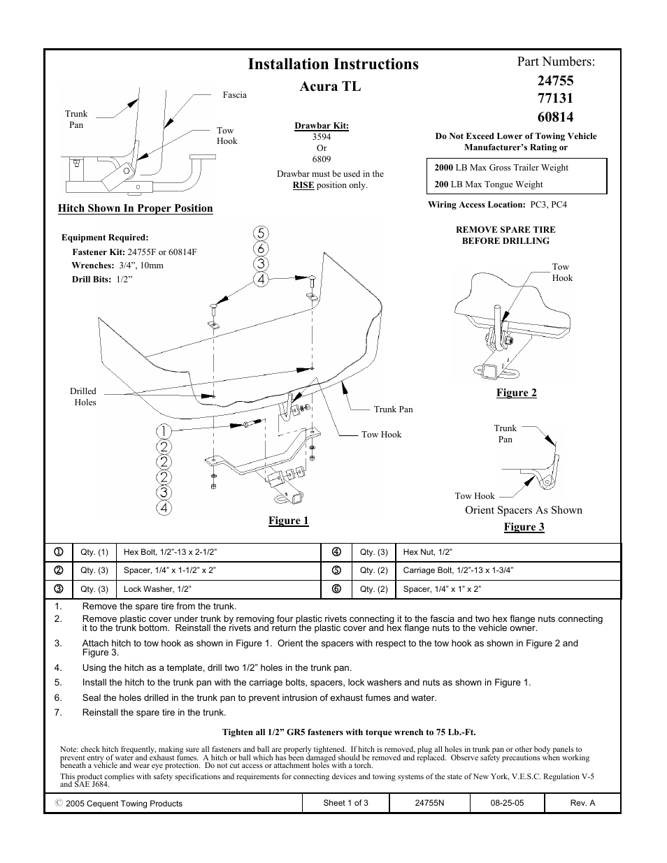 Draw-Tite 24755 SPORTFRAME HITCH User Manual | 3 pages