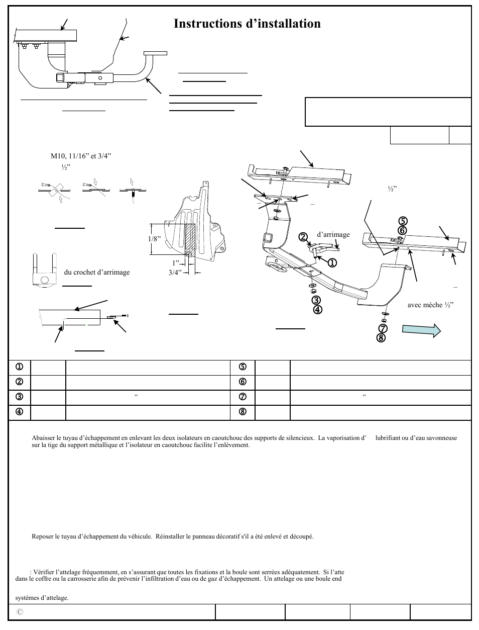 Instructions d’installation, Hyundai elantra sedan hyundai elantra coupe, Numéros de pièce | Nota : visserie similaire des deux côtés | Draw-Tite 24902 SPORTFRAME HITCH User Manual | Page 2 / 3