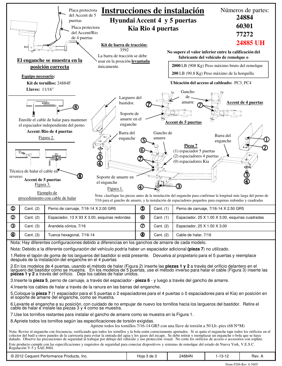 Instrucciones de instalación | Draw-Tite 24884 SPORTFRAME HITCH User Manual | Page 3 / 3