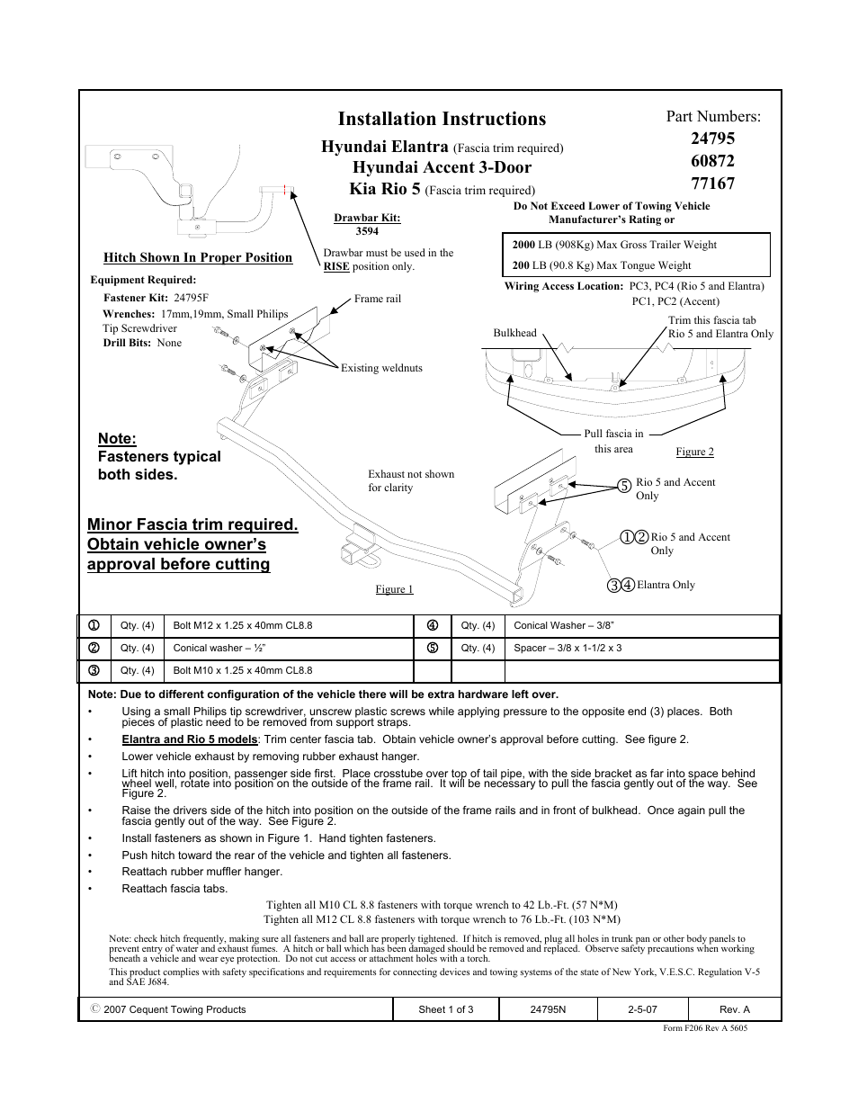 Draw-Tite 24795 SPORTFRAME HITCH User Manual | 3 pages