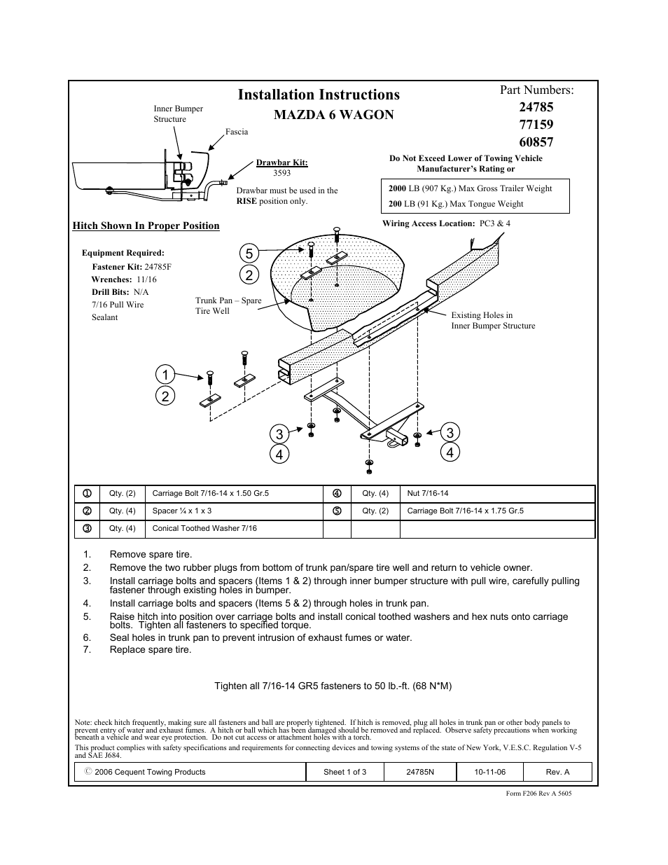 Draw-Tite 24785 SPORTFRAME HITCH User Manual | 3 pages