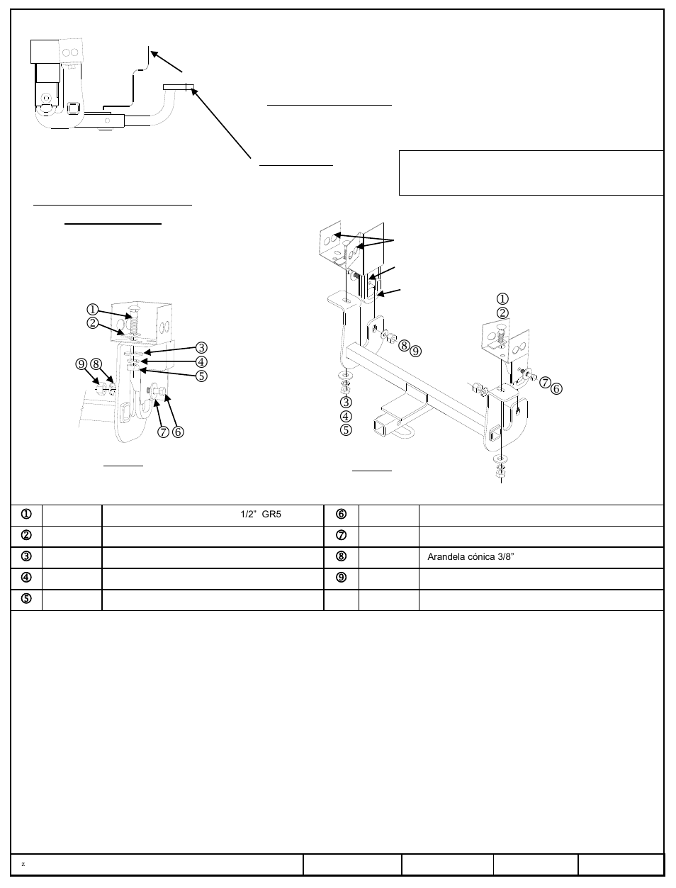 Instrucciones de instalación, Mazda 3 5-door, Números de partes | Nota: tornillos iguales en ambos lados | Draw-Tite 24843 SPORTFRAME HITCH User Manual | Page 3 / 3