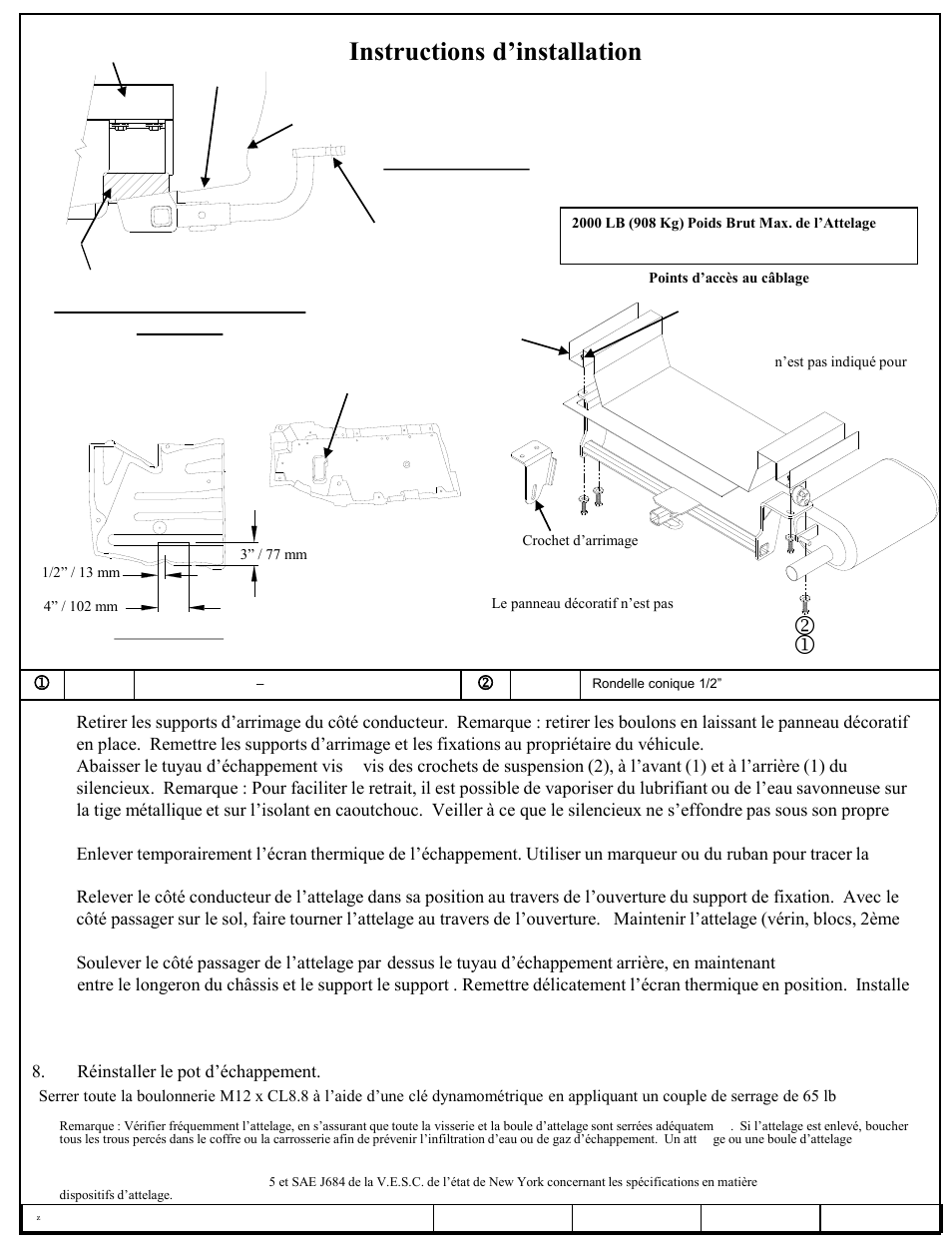 Instructions d’installation, Lexus hs 250h, Numéros de pièces | Draw-Tite 24860 SPORTFRAME HITCH User Manual | Page 2 / 3