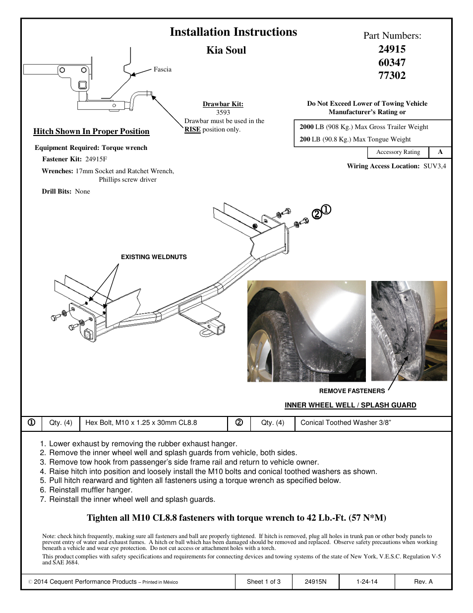 Draw-Tite 24915 SPORTFRAME HITCH User Manual | 3 pages