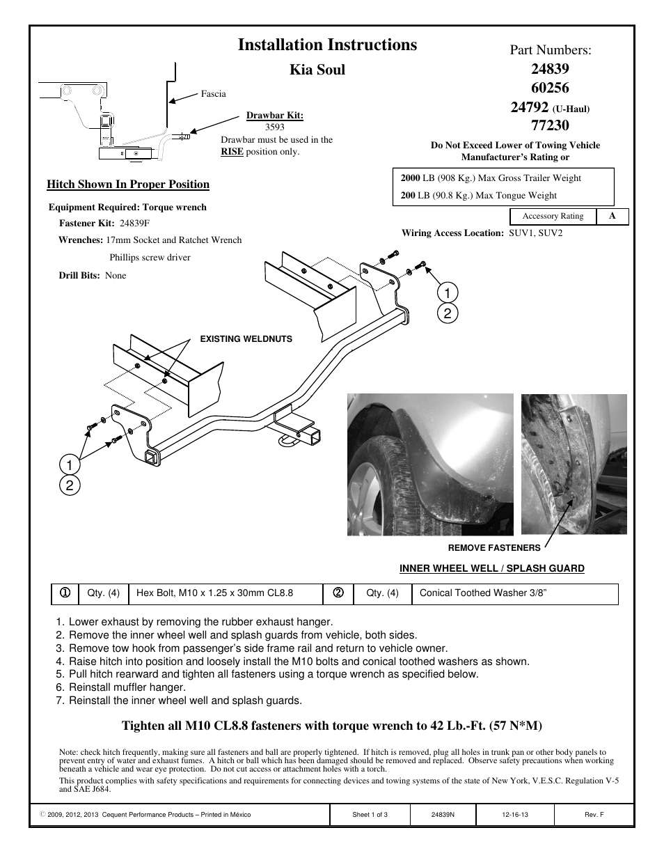 Draw-Tite 24839 SPORTFRAME HITCH User Manual | 3 pages