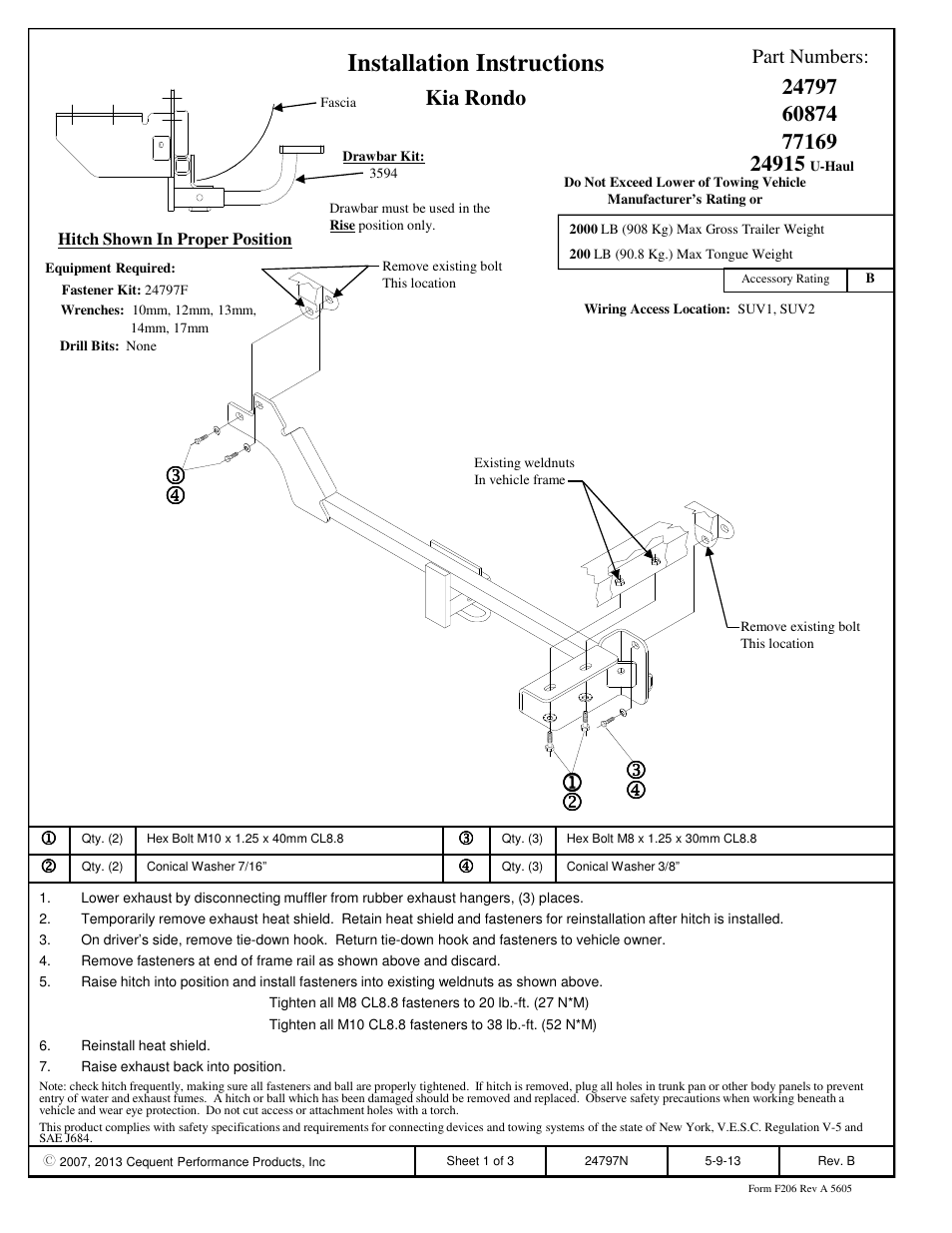 Draw-Tite 24797 SPORTFRAME HITCH User Manual | 3 pages