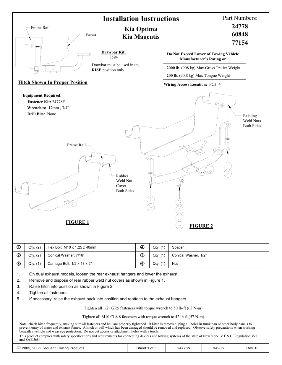 Draw-Tite 24778 SPORTFRAME HITCH User Manual | 3 pages