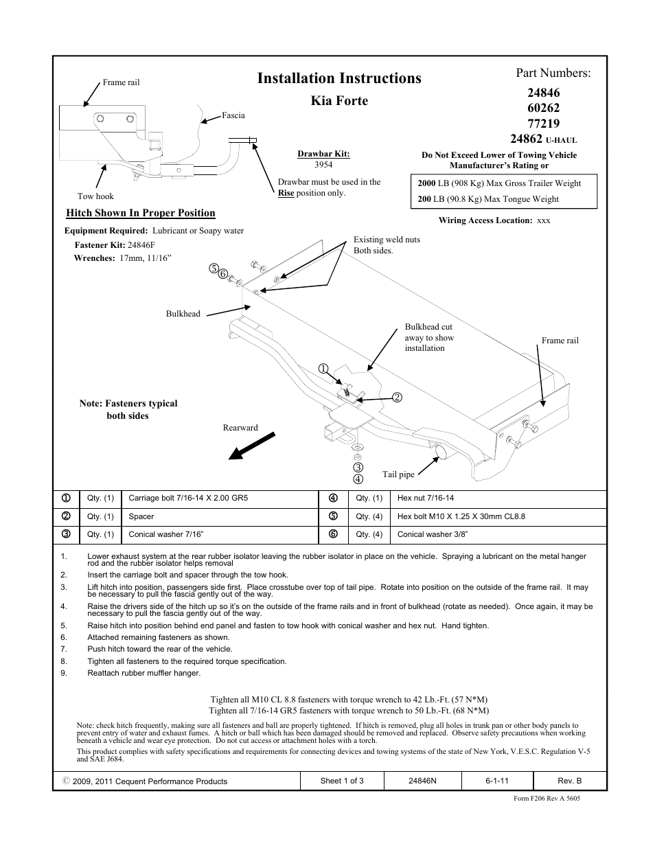 Draw-Tite 24846 SPORTFRAME HITCH User Manual | 3 pages