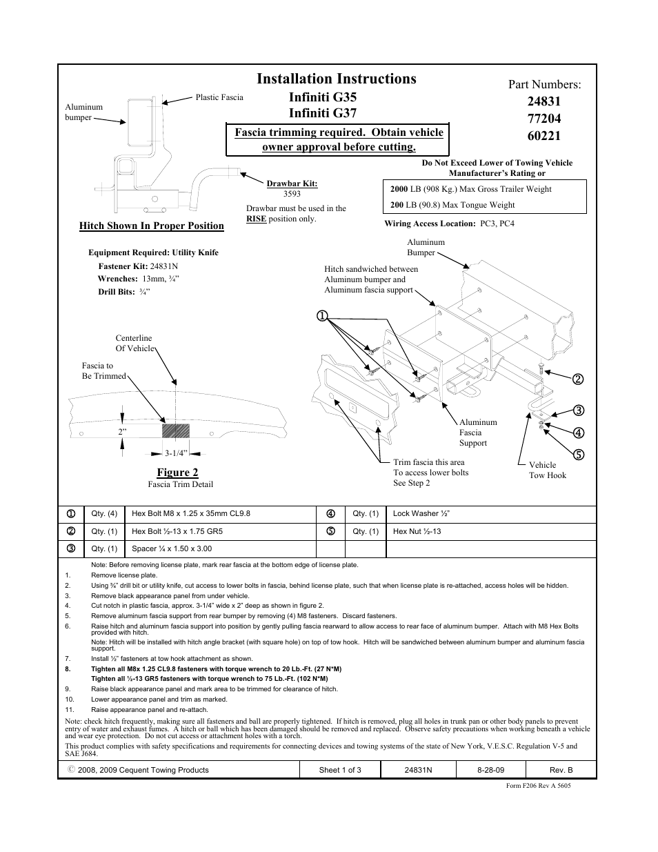 Draw-Tite 24831 SPORTFRAME HITCH User Manual | 3 pages