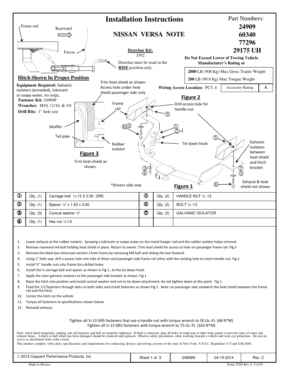 Draw-Tite 24909 SPORTFRAME HITCH User Manual | 3 pages