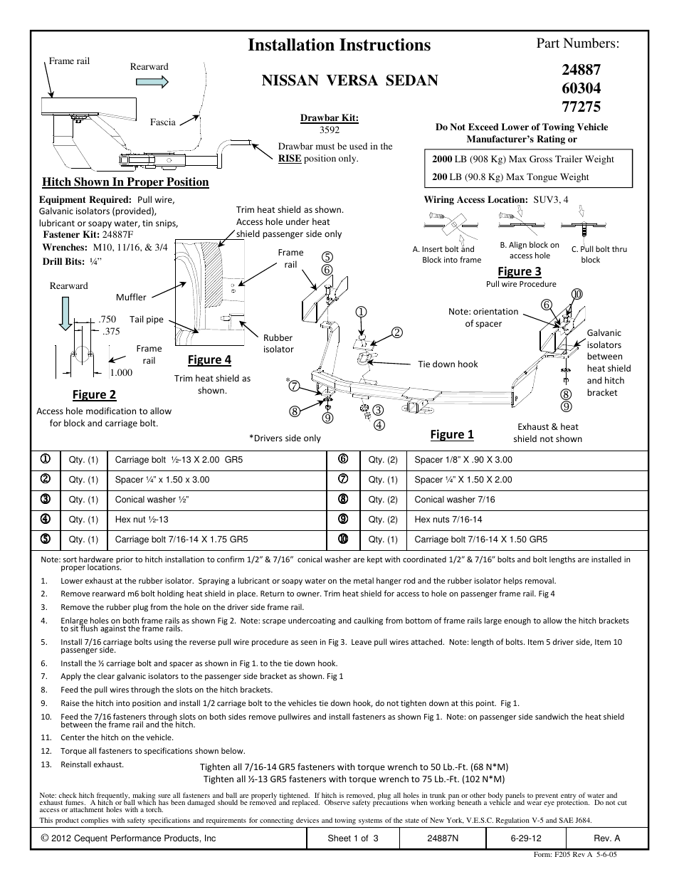 Draw-Tite 24887 SPORTFRAME HITCH User Manual | 3 pages