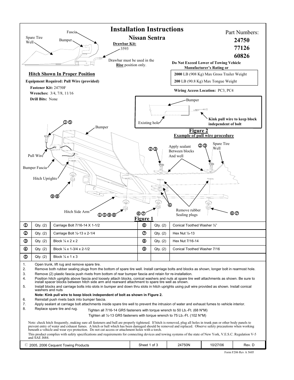 Draw-Tite 24750 SPORTFRAME HITCH User Manual | 3 pages