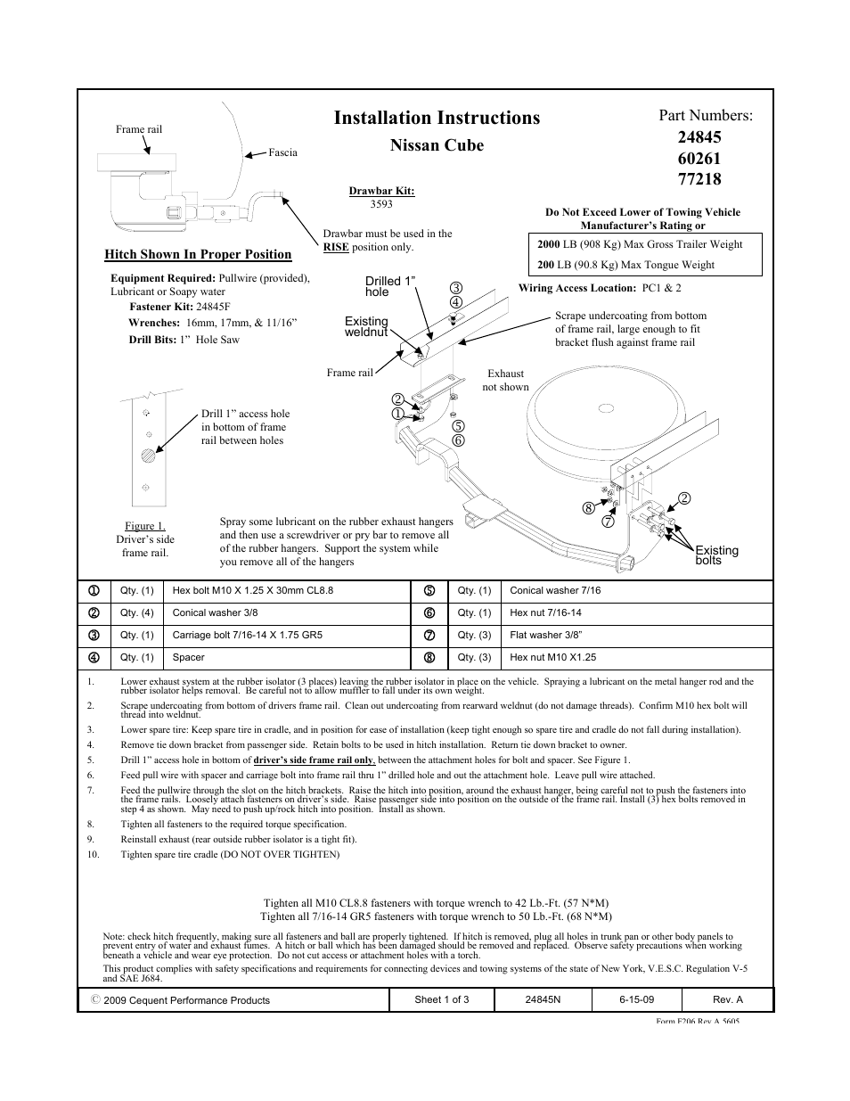 Draw-Tite 24845 SPORTFRAME HITCH User Manual | 3 pages