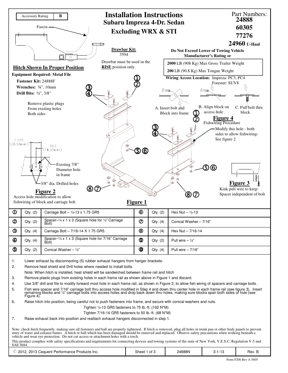 Draw-Tite 24888 SPORTFRAME HITCH User Manual | 3 pages