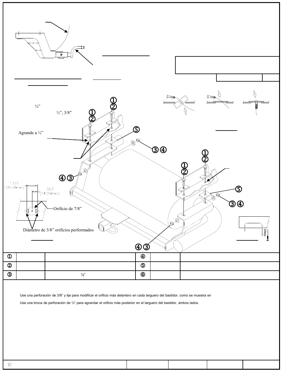 Instrucciones de instalación, Números de partes | Draw-Tite 24886 SPORTFRAME HITCH User Manual | Page 3 / 3