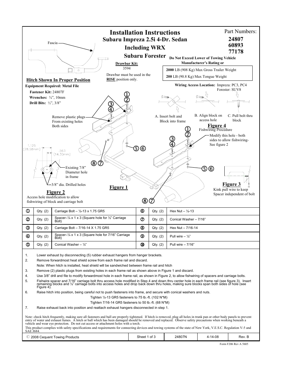 Draw-Tite 24807 SPORTFRAME HITCH User Manual | 3 pages
