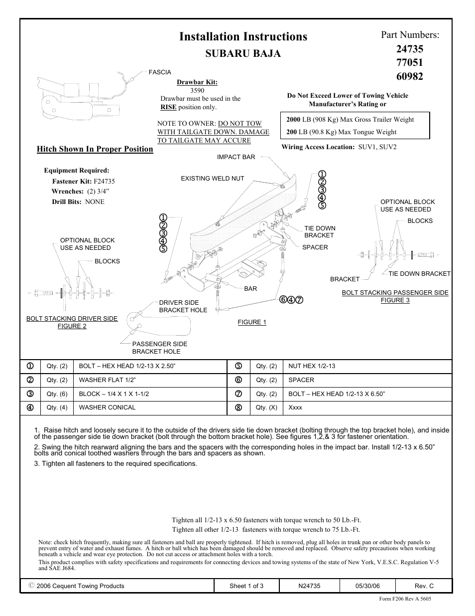 Draw-Tite 24735 SPORTFRAME HITCH User Manual | 3 pages