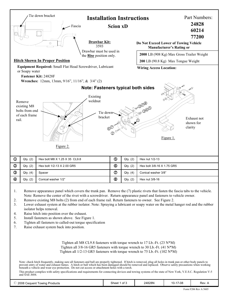 Draw-Tite 24828 SPORTFRAME HITCH User Manual | 3 pages