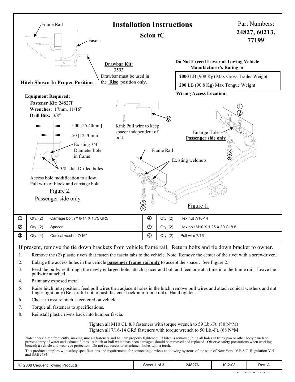 Draw-Tite 24827 SPORTFRAME HITCH User Manual | 3 pages