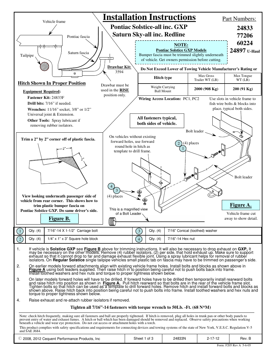 Draw-Tite 24833 SPORTFRAME HITCH User Manual | 3 pages