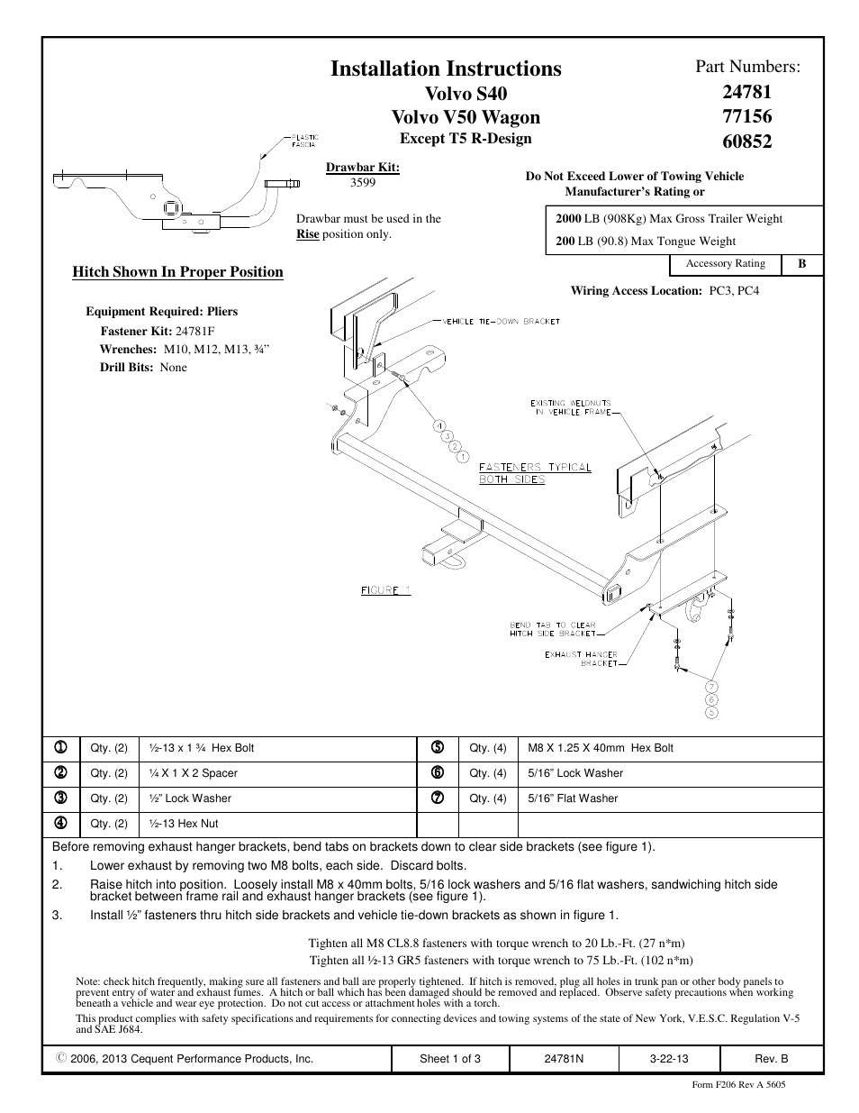 Draw-Tite 24781 SPORTFRAME HITCH User Manual | 3 pages