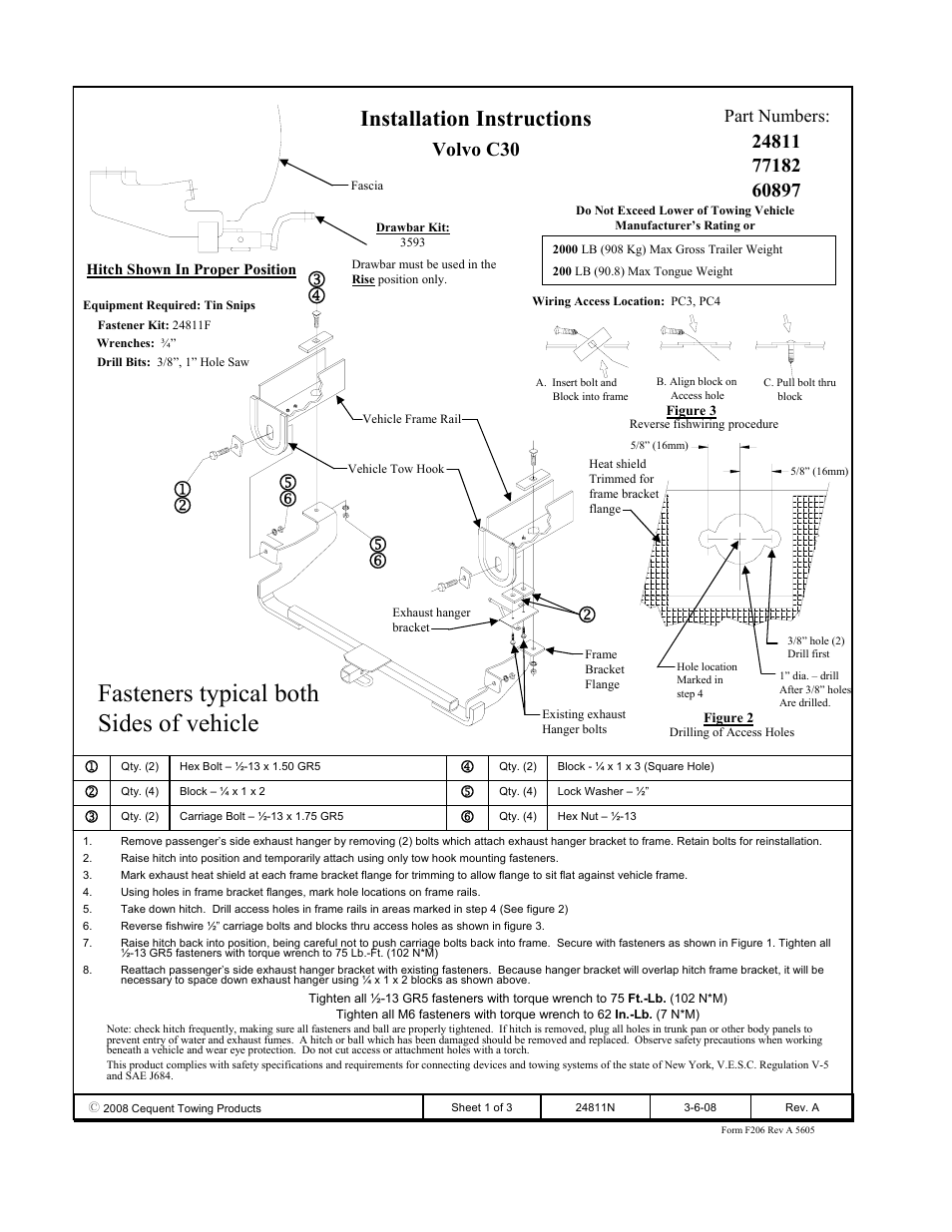 Draw-Tite 24811 SPORTFRAME HITCH User Manual | 3 pages