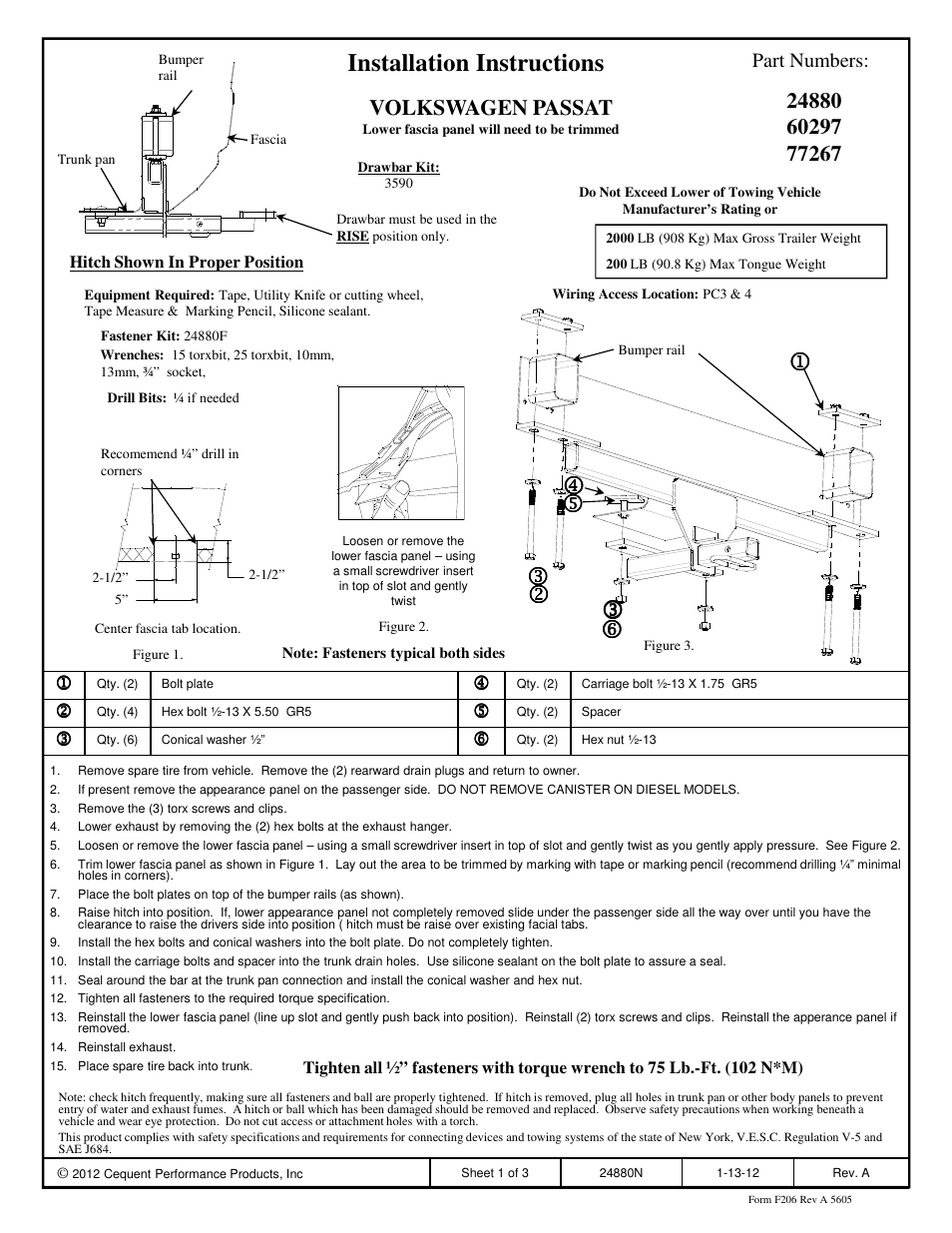 Draw-Tite 24880 SPORTFRAME HITCH User Manual | 3 pages