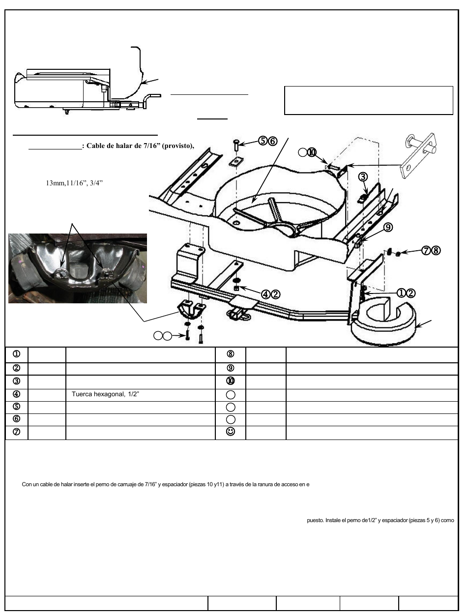 Instrucciones de instalación, Números de partes | Draw-Tite 24866 SPORTFRAME HITCH User Manual | Page 3 / 3