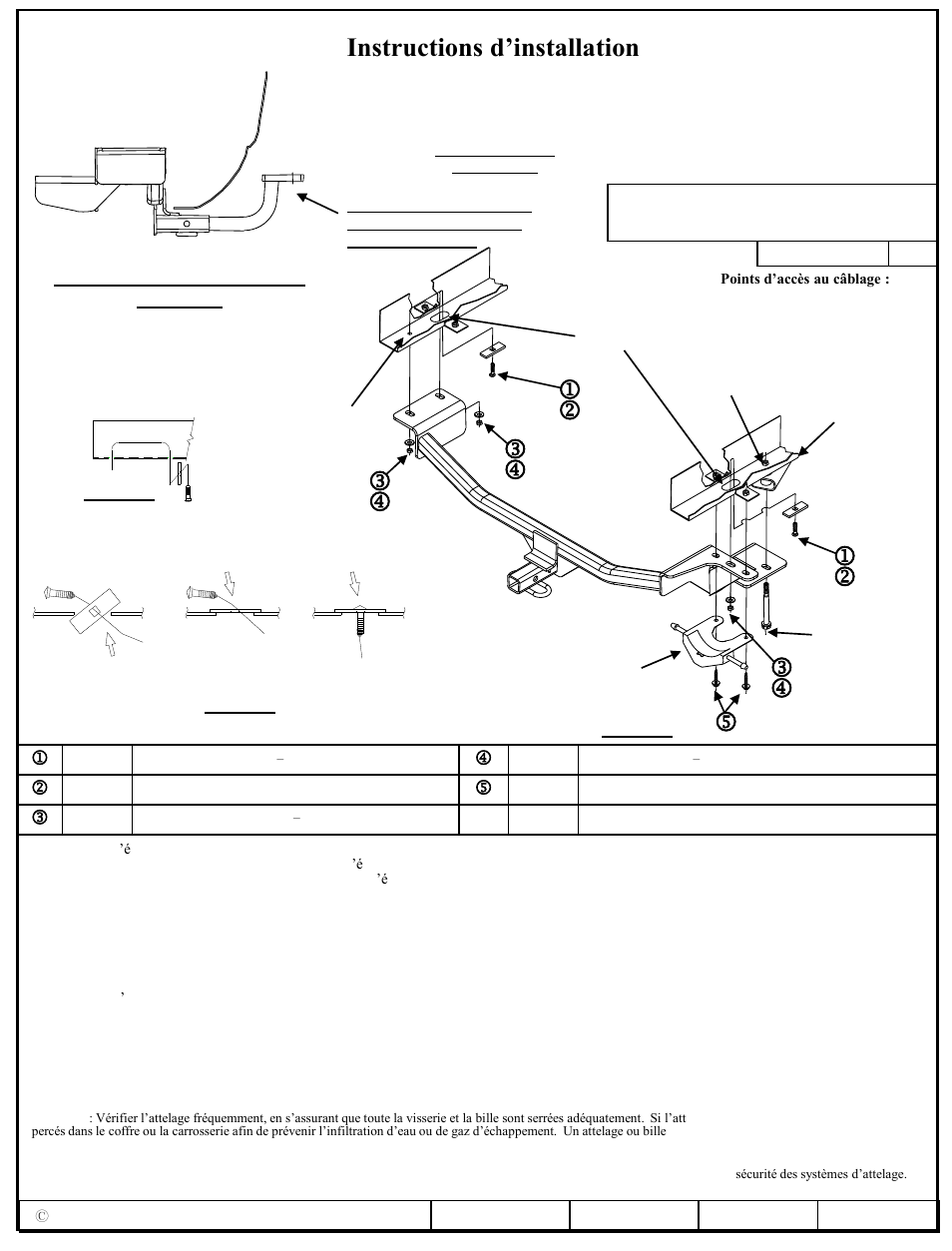 Instructions d’installation, Numéros de pièces | Draw-Tite 24904 SPORTFRAME HITCH User Manual | Page 2 / 3