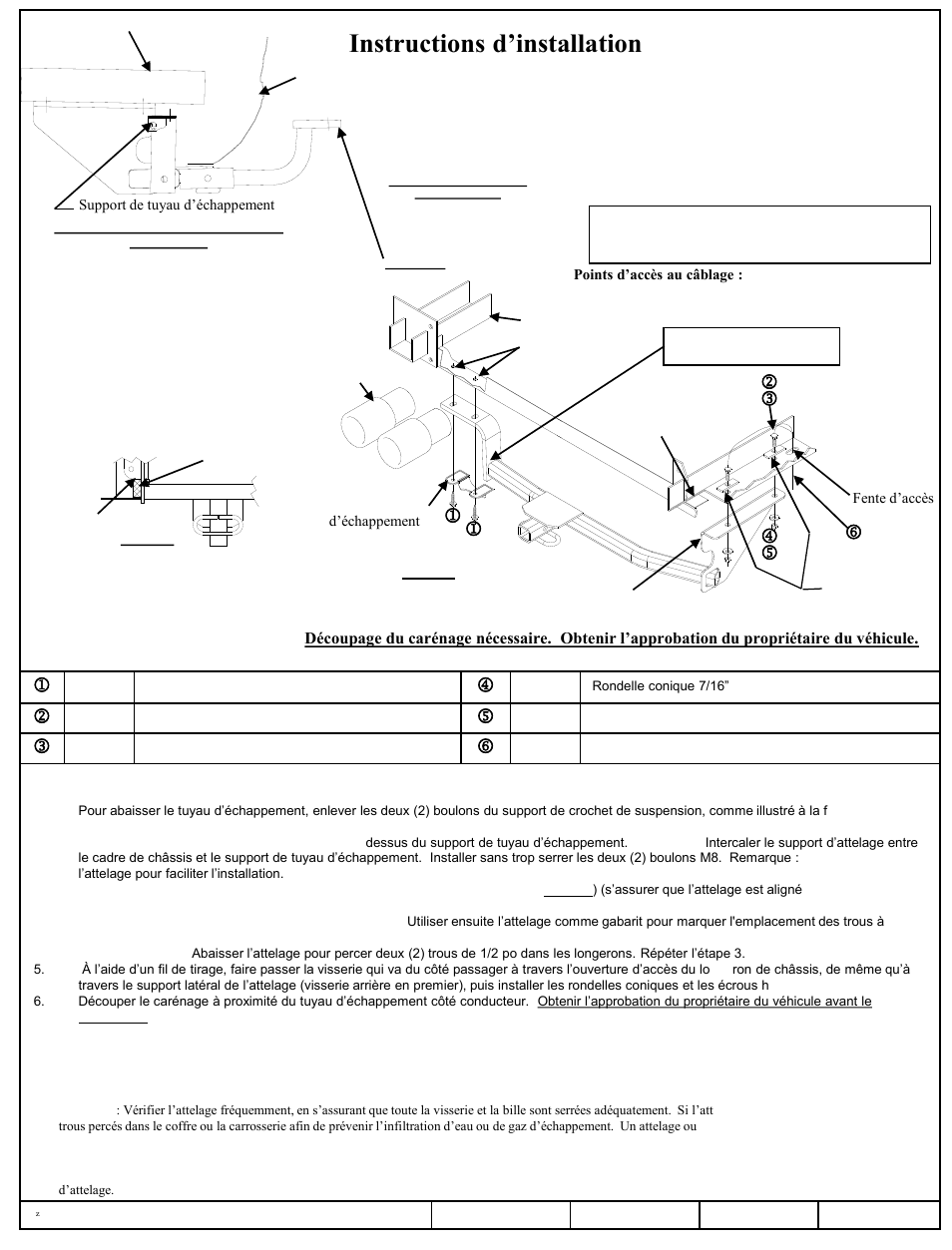 Instructions d’installation, Vw passat, Vw passat wagon | Vw cc, Numéros de pièces | Draw-Tite 24848 SPORTFRAME HITCH User Manual | Page 2 / 3