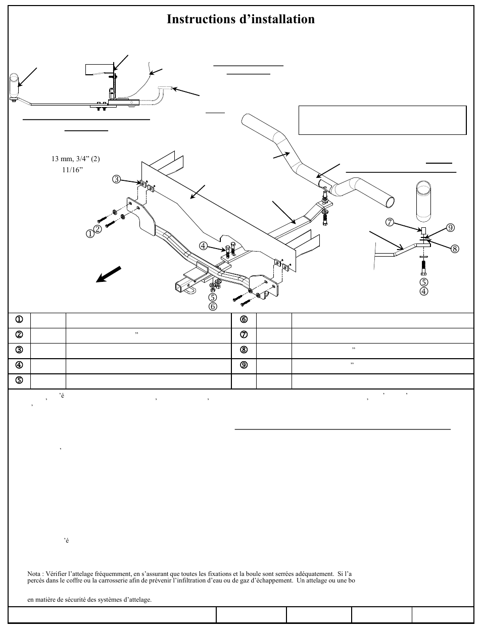 Instructions d’installation, Mn p *r q, Numéros de pièce | Volkswagen beetle turbo à essence | Draw-Tite 24879 SPORTFRAME HITCH User Manual | Page 2 / 3